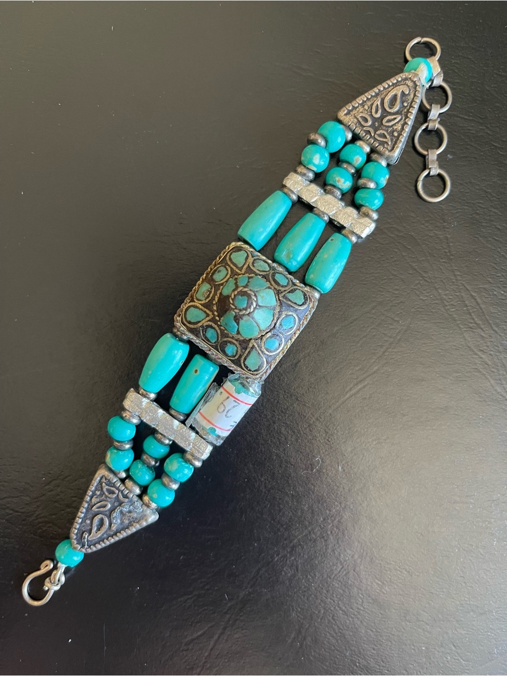Vintage Turquoise inlay Beaded Statement Bracelet.